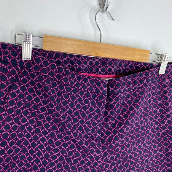 Kenar Navy Blue Pink Printed Cropped Stretch Slim Leg Pants Women's Size 10 - Picture 4 of 7